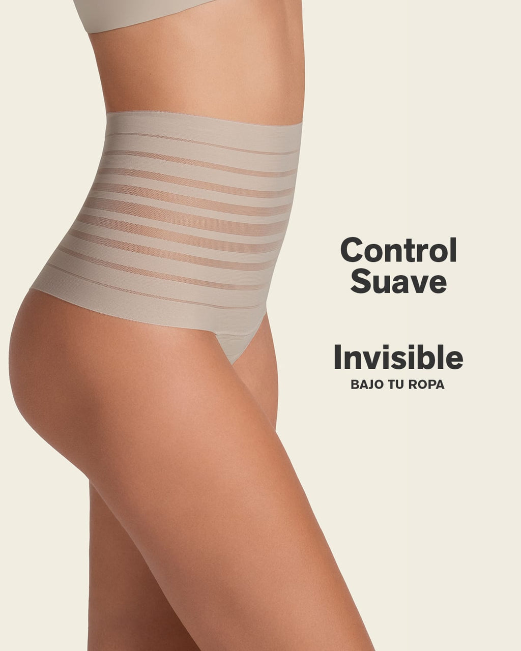 Slimming Lace Stripe High-Waisted Thong Panty