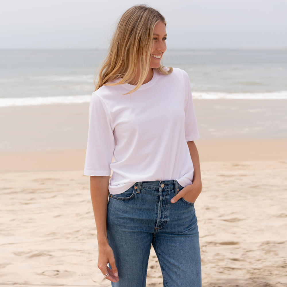 Womens Elbow Sleeve Crew Neck