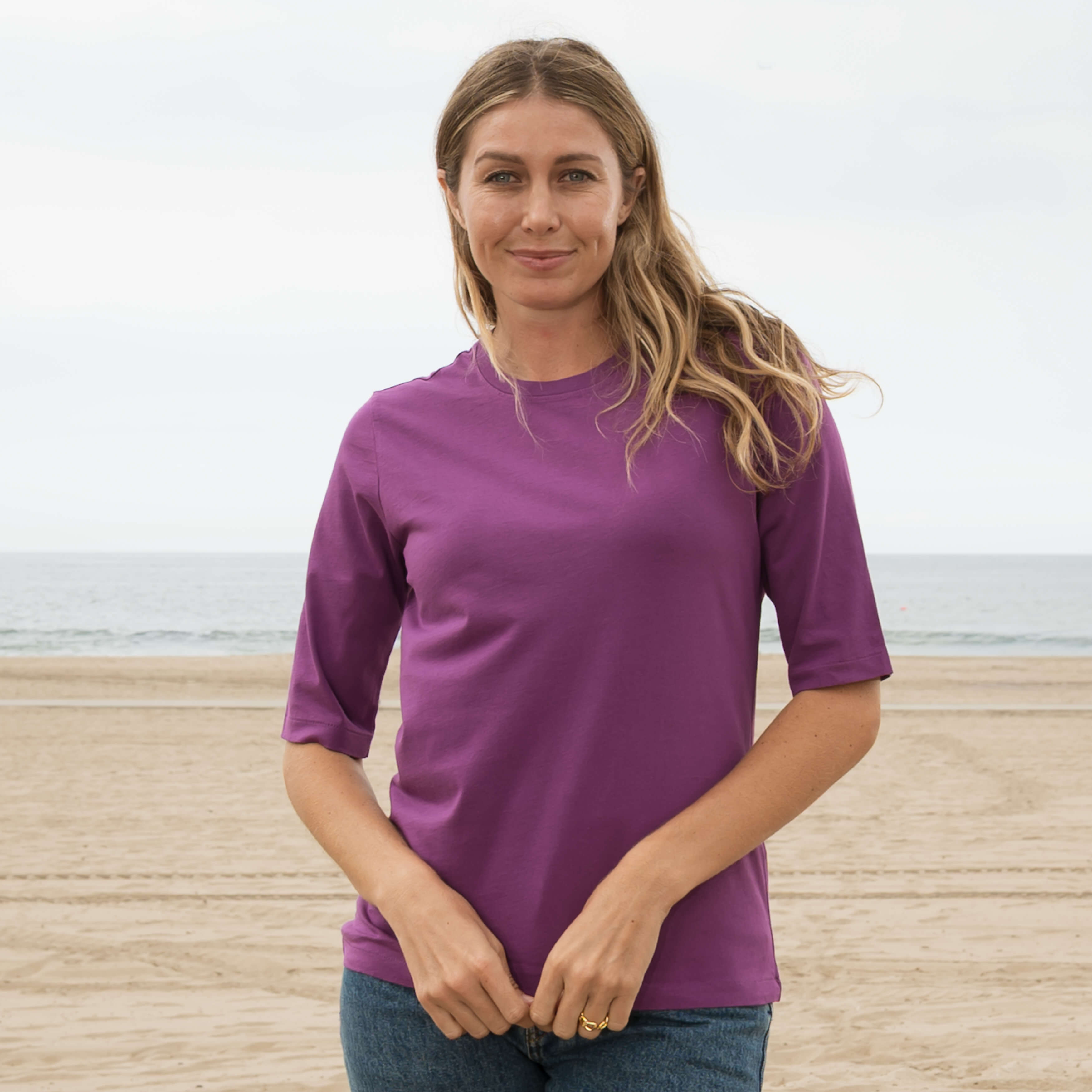 Womens Elbow Sleeve Crew Neck