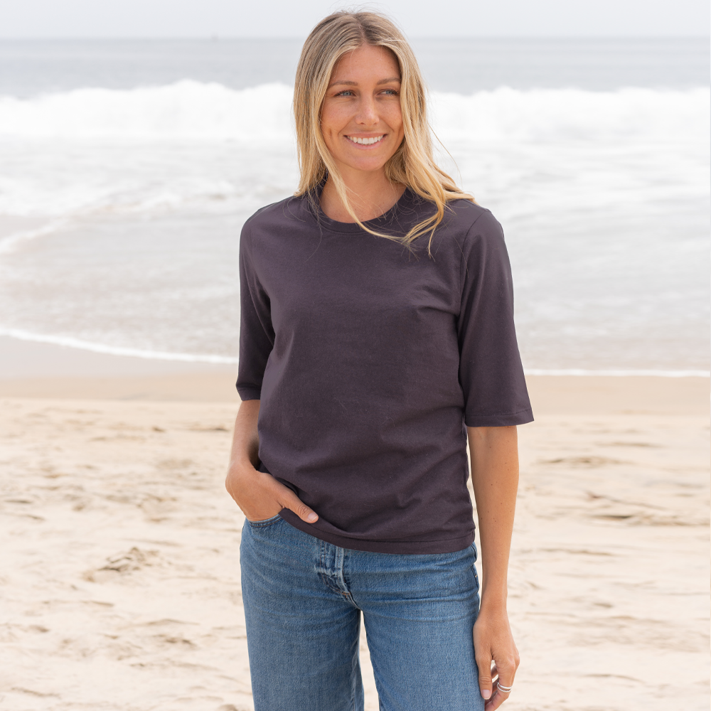 Womens Elbow Sleeve Crew Neck