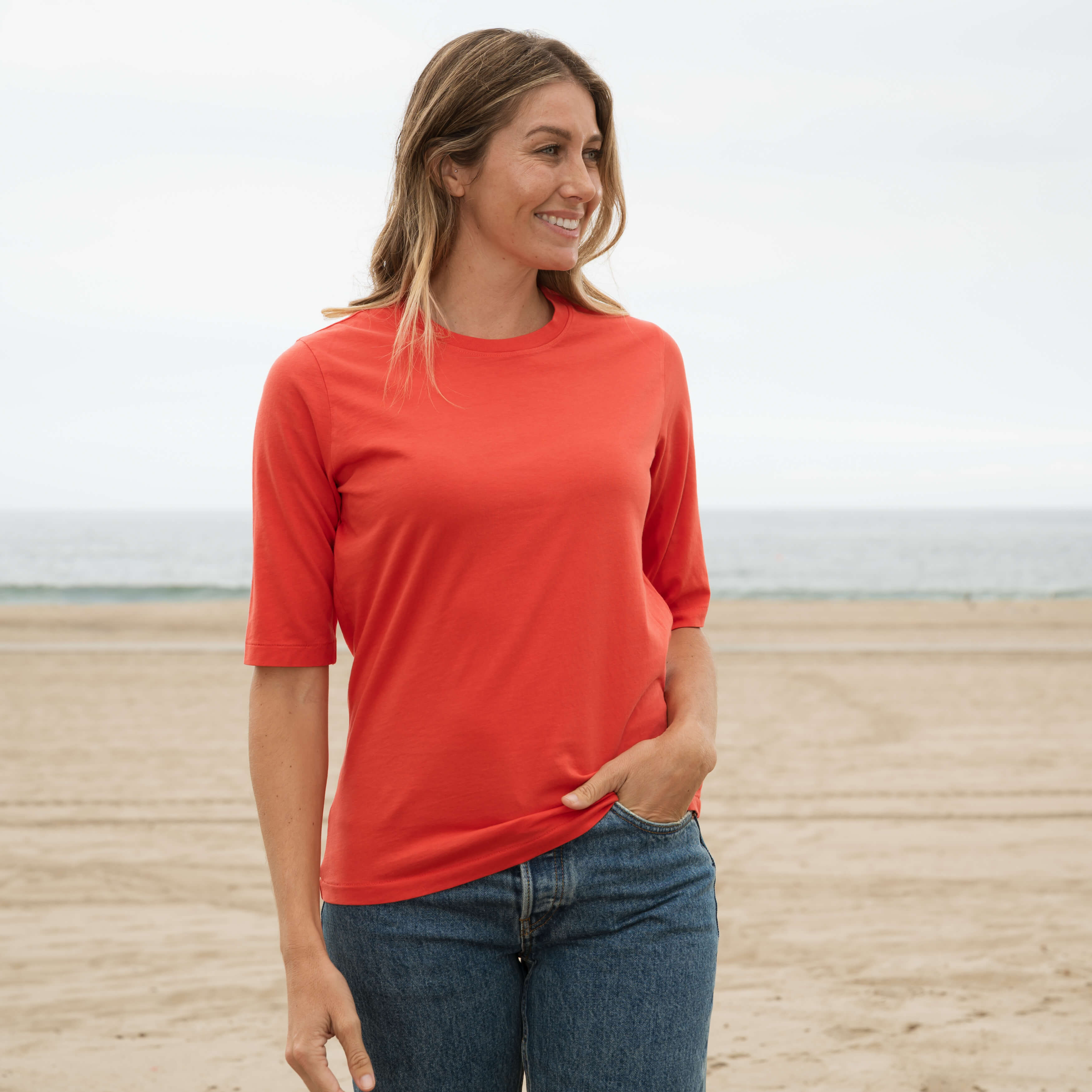 Womens Elbow Sleeve Crew Neck