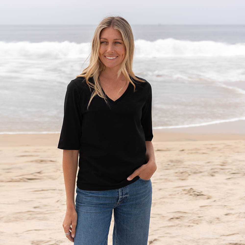 Womens Elbow Sleeve V-Neck