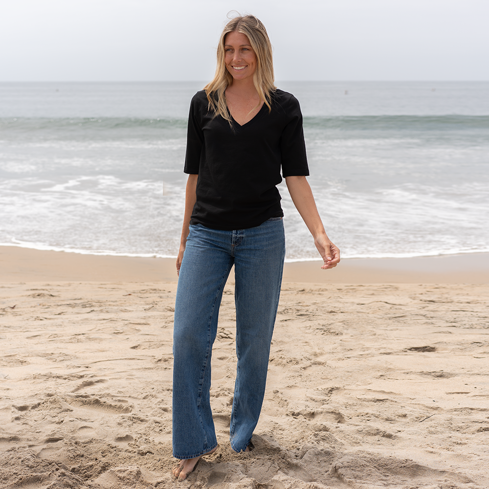 Womens Elbow Sleeve V-Neck