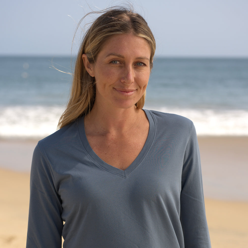 Womens Elbow Sleeve V-Neck