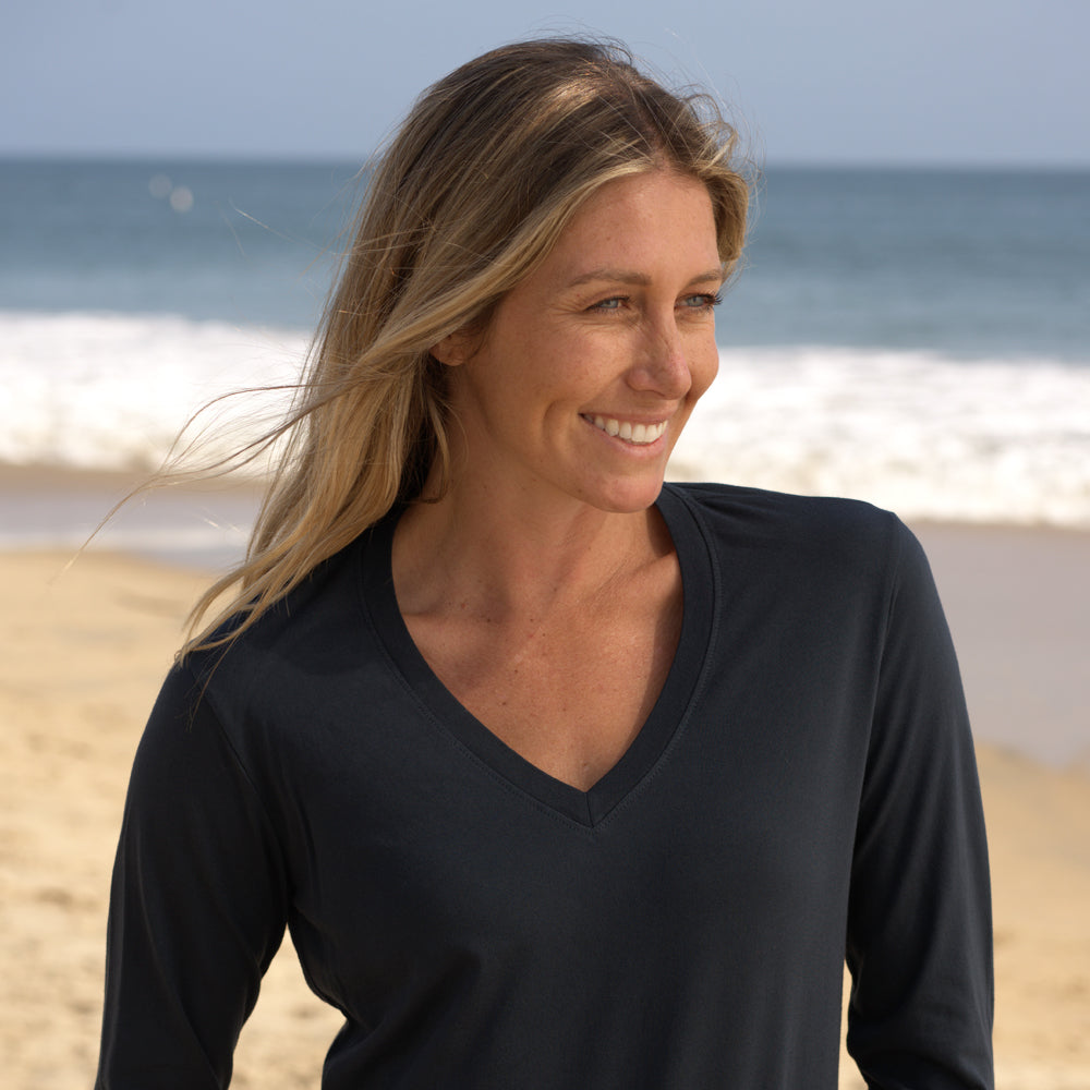 Womens Elbow Sleeve V-Neck