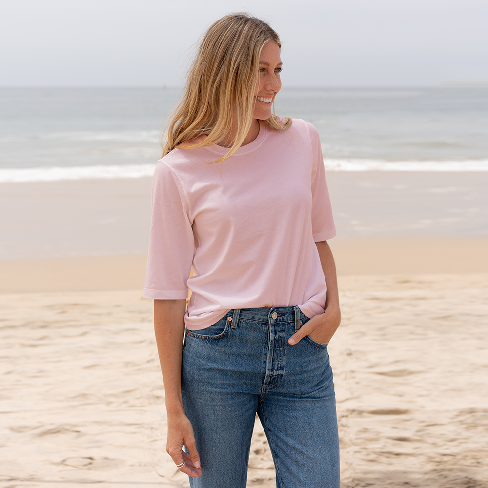 Womens Elbow Sleeve Crew Neck